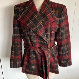 Evan Picone Red and Black Plaid Belted Blazer